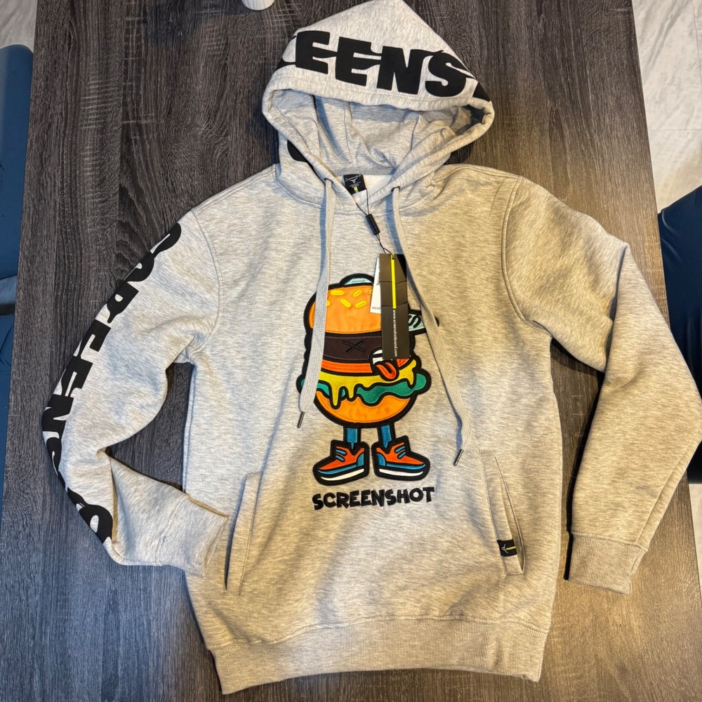 NWT Screenshot‎ Hoodie Men's Small Grey Burger Graphic Pullover Long Sleeve $80